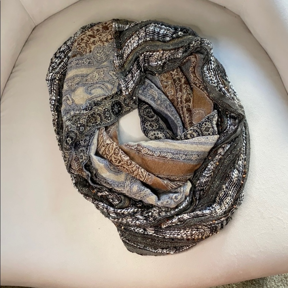 Double Patterned Black and Gold Infinity Scarf